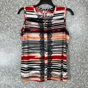 Karl Lagerfeld Paris Women's Striped Sleeveless Top - Size Medium - Lace Trim